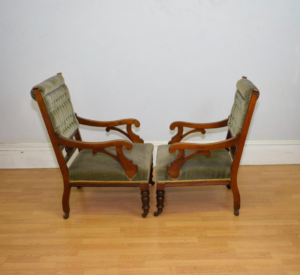 Victorian Walnut Ladies & Gents Armchairs View XIV