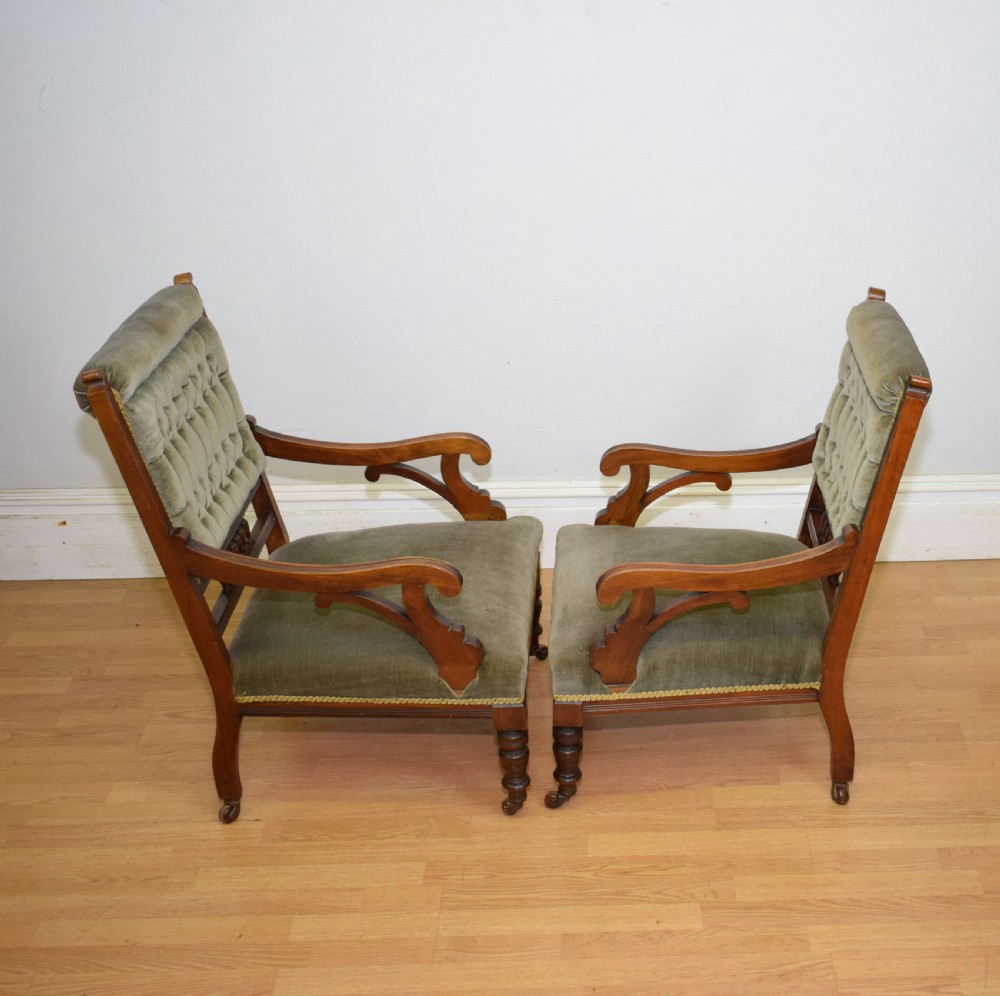 Victorian Walnut Ladies & Gents Armchairs View XV