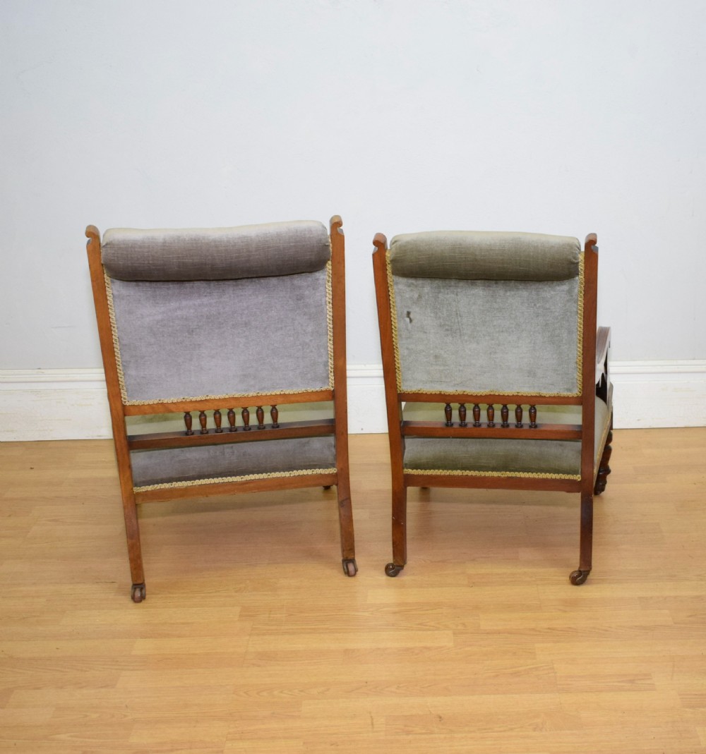 Victorian Walnut Ladies & Gents Armchairs View XVI