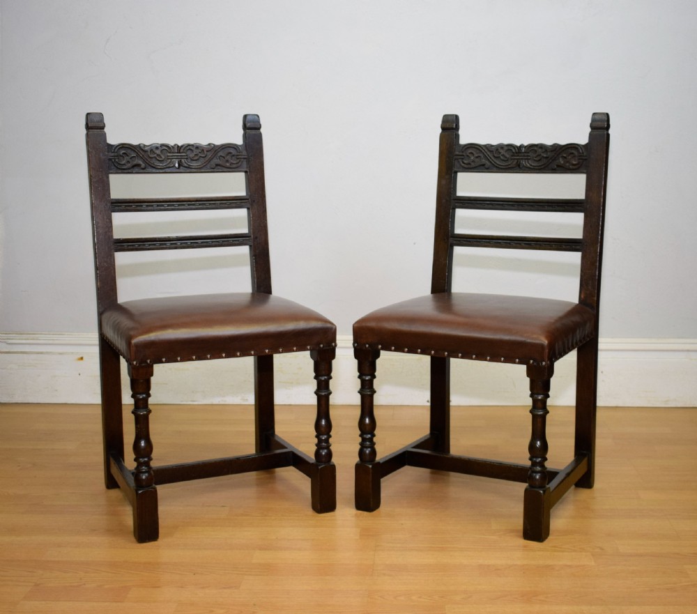 Early 20th Century Pair of Oak Side Chairs View IV