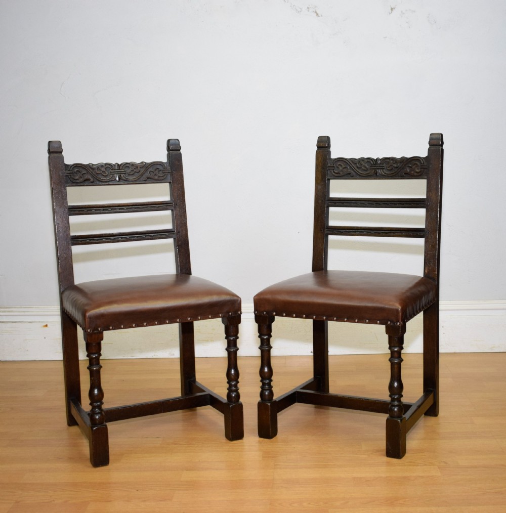 Early 20th Century Pair of Oak Side Chairs View X