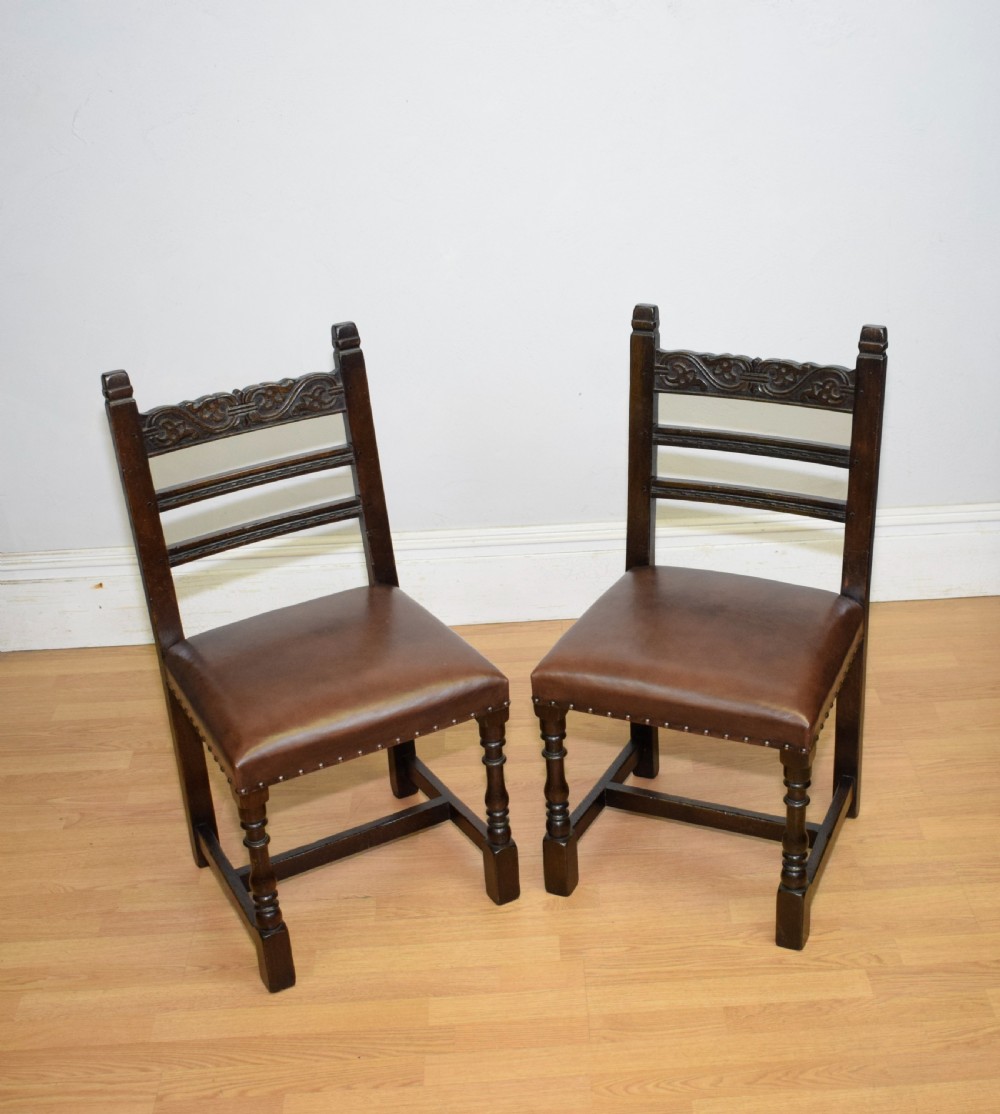 Early 20th Century Pair of Oak Side Chairs View XIV