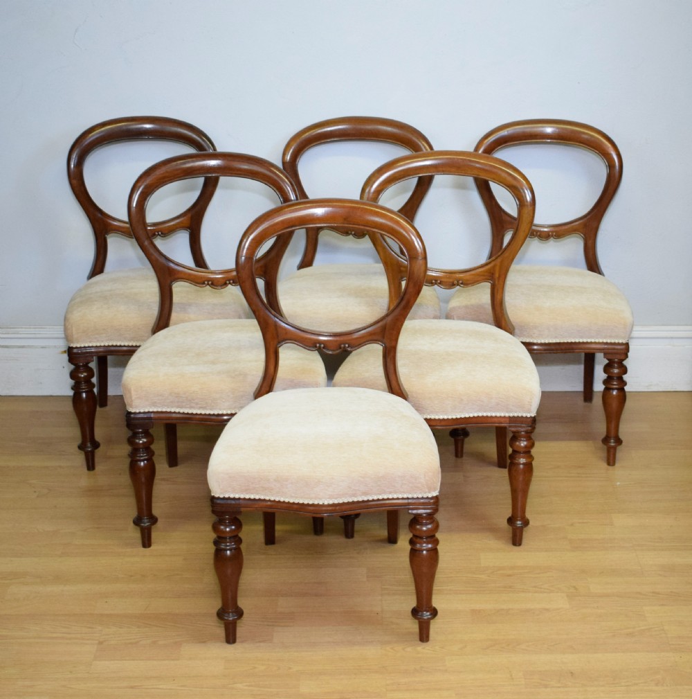 Antique Set of 6 Victorian Balloom Back Dining Chairs