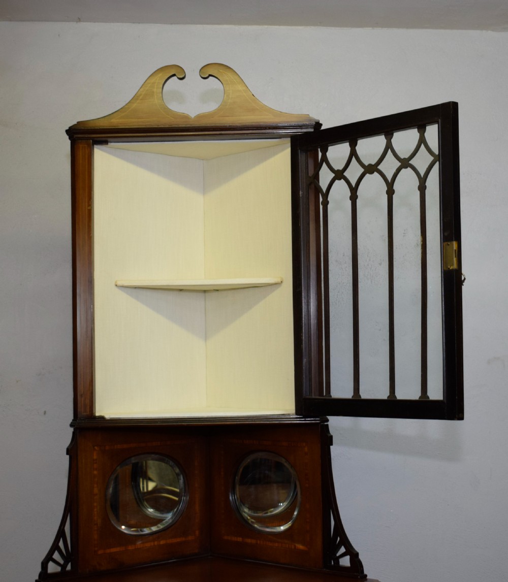 Edwardian Inlaid Corner Display Cabinet View X