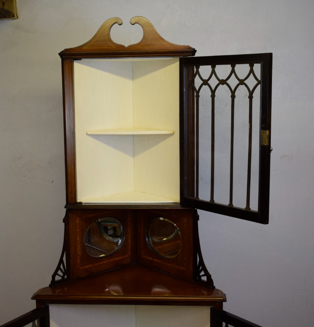 Edwardian Inlaid Corner Display Cabinet View XII