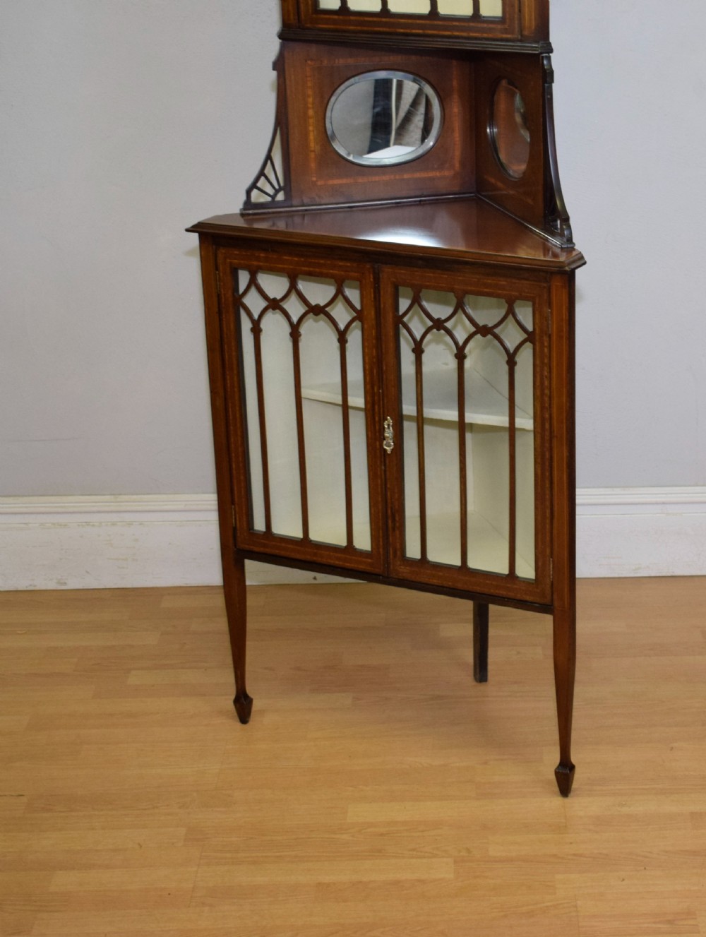 Edwardian Inlaid Corner Display Cabinet View XVIII