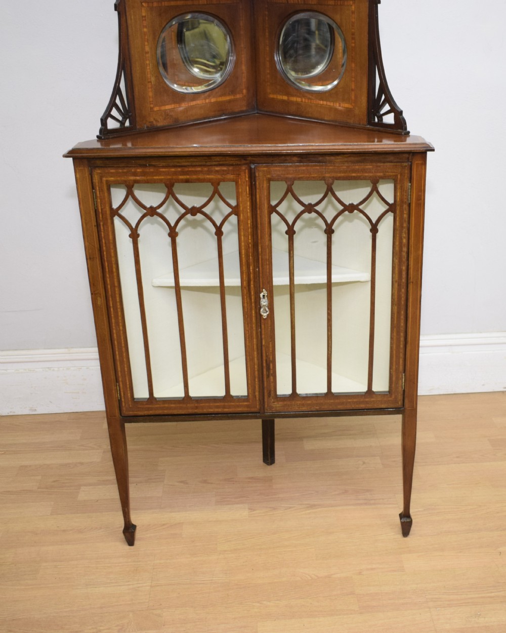 Edwardian Inlaid Corner Display Cabinet View XXVII