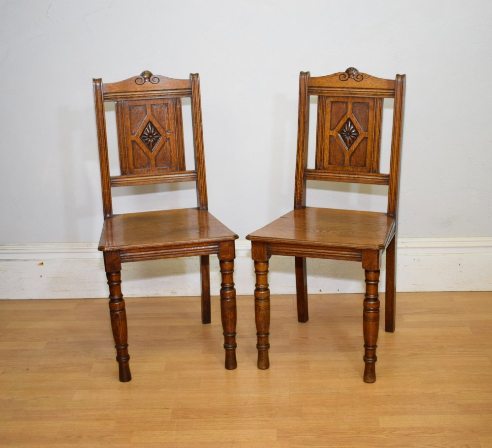 Pair of Arts & Crafts Oak Hall Chairs View II