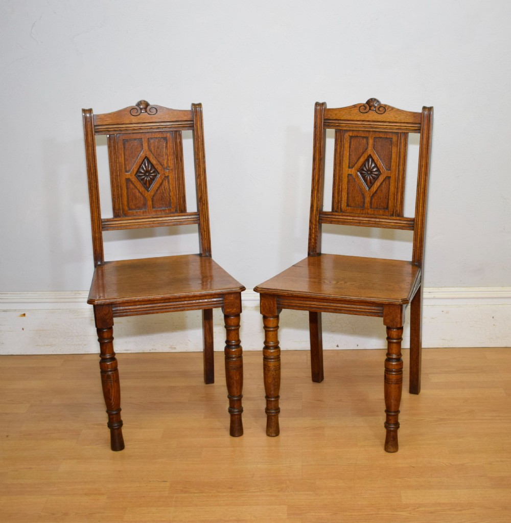 Pair of Arts & Crafts Oak Hall Chairs View III