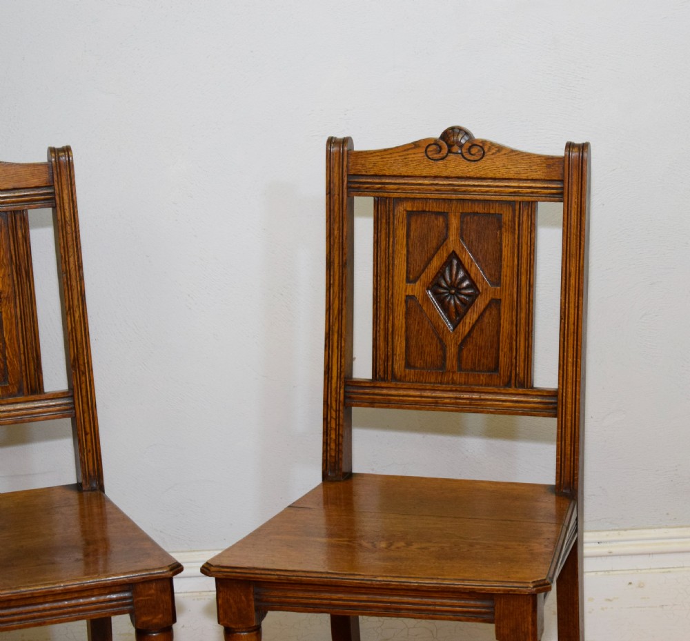 Pair of Arts & Crafts Oak Hall Chairs View IV