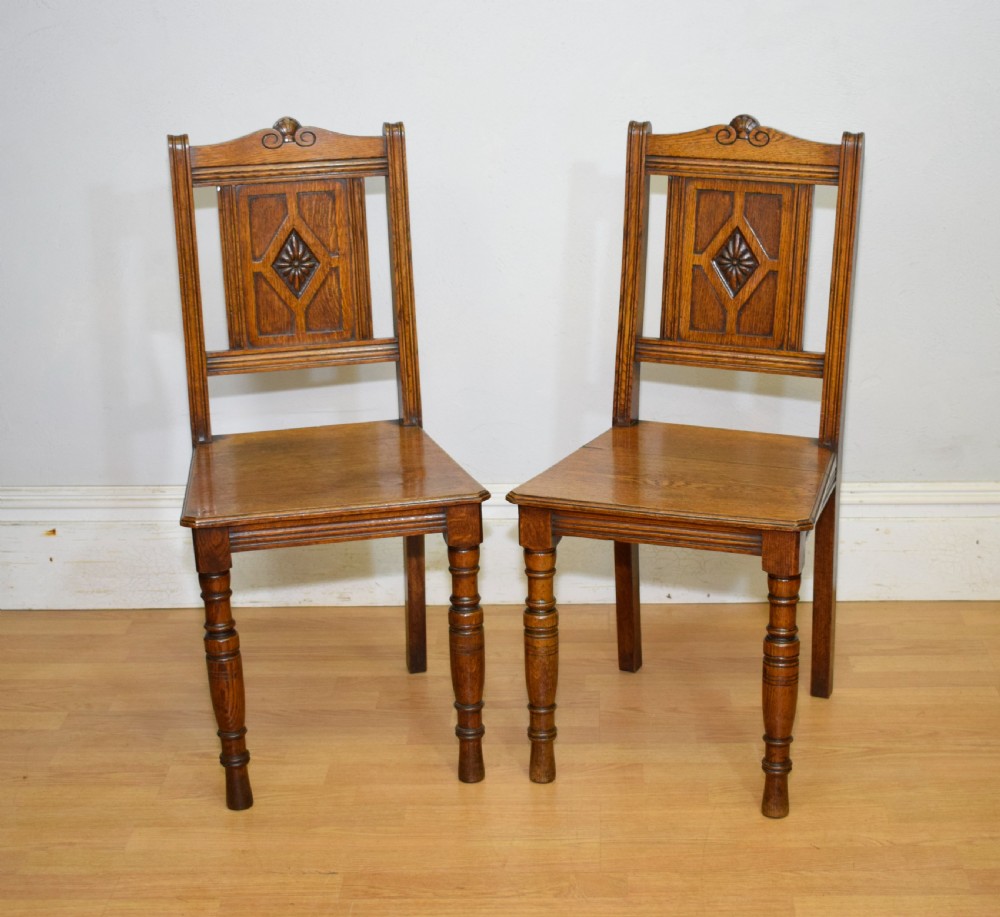 Pair of Arts & Crafts Oak Hall Chairs View V