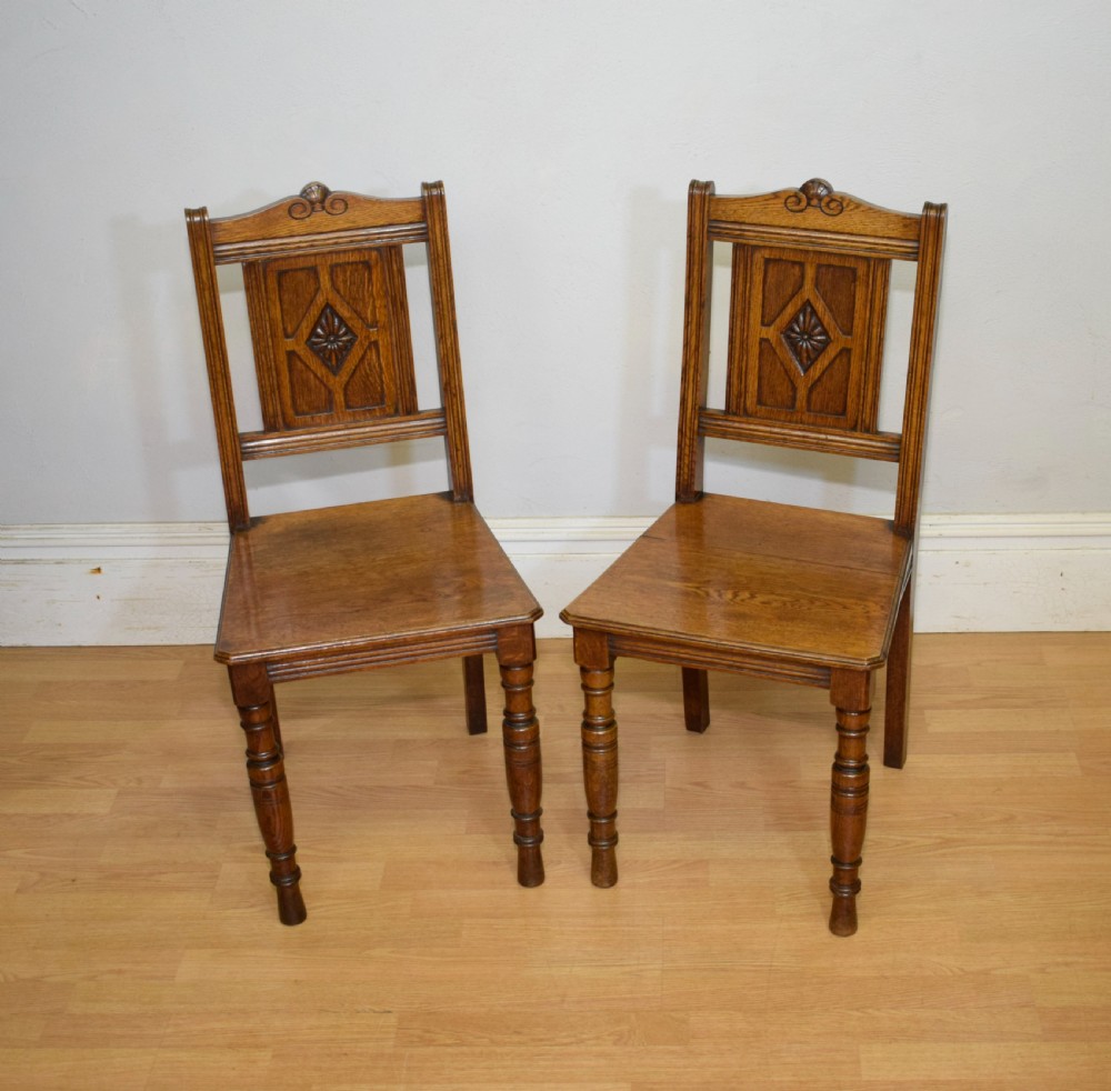 Pair of Arts & Crafts Oak Hall Chairs View VI
