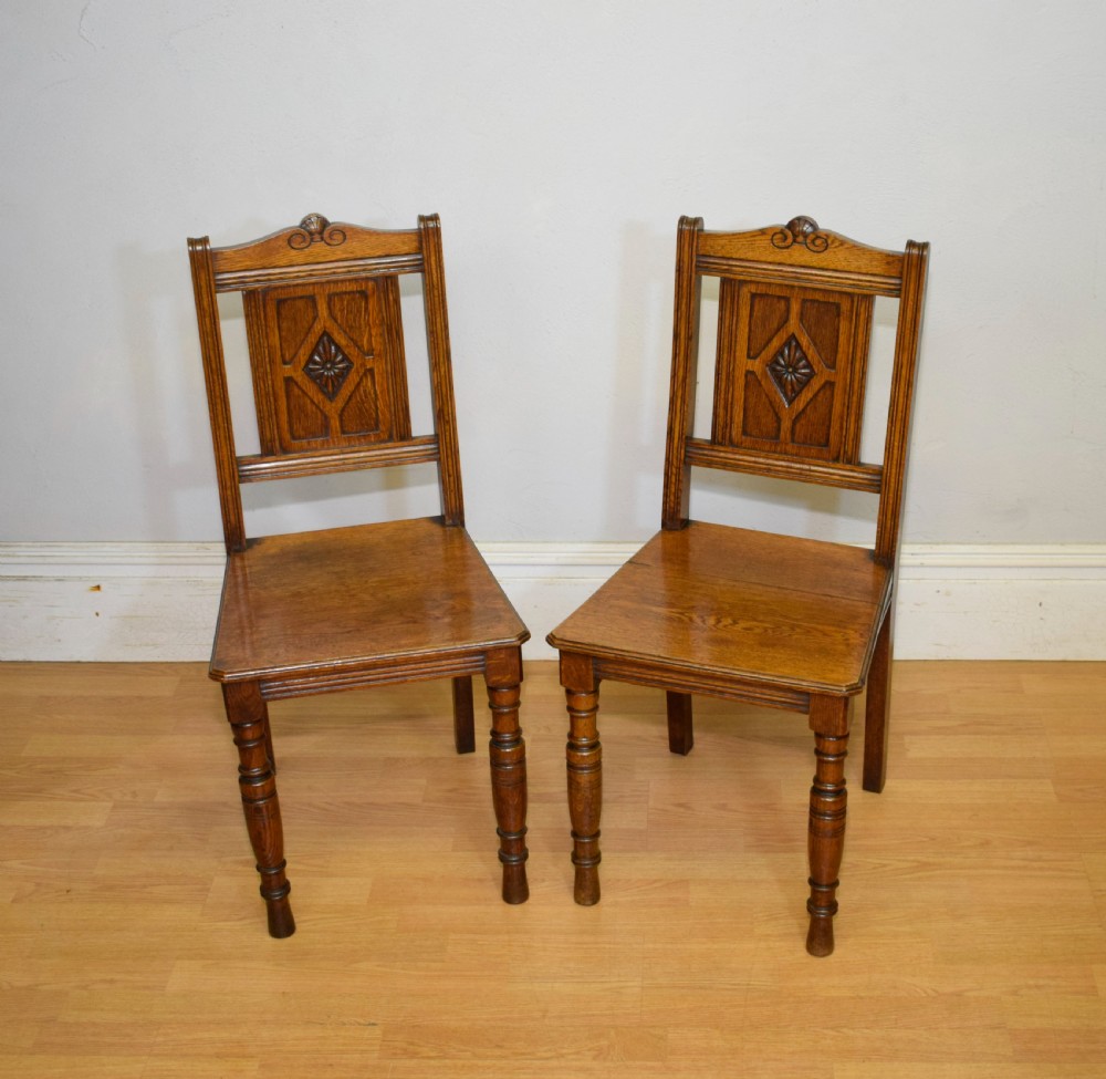 Pair of Arts & Crafts Oak Hall Chairs View VII