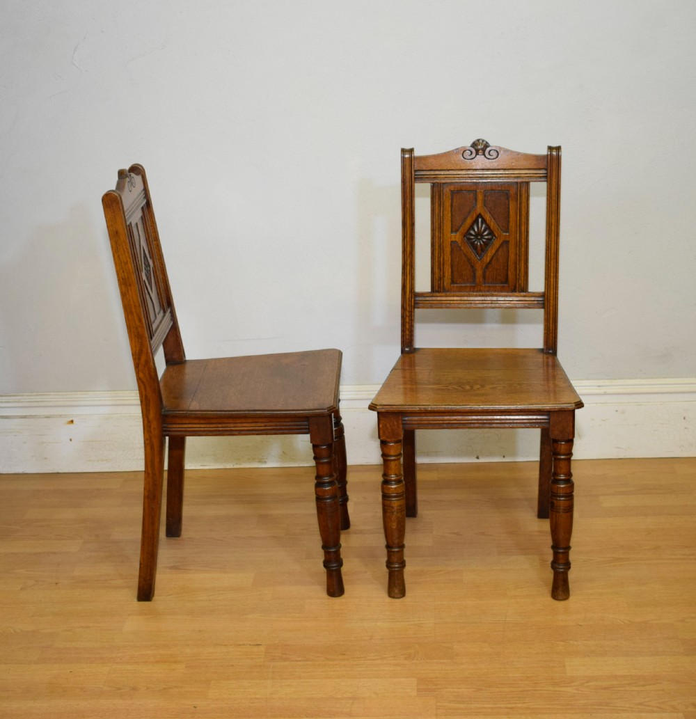 Pair of Arts & Crafts Oak Hall Chairs View VIII