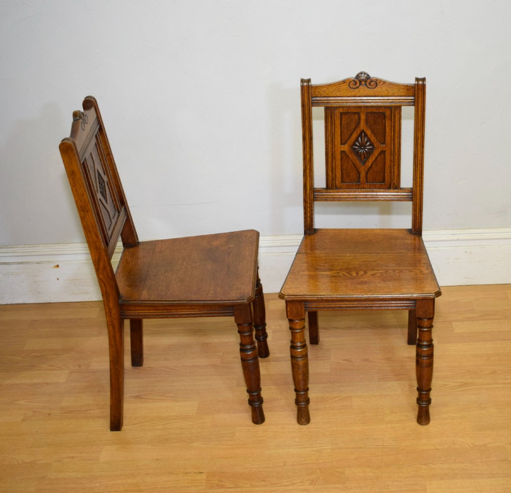 Pair of Arts & Crafts Oak Hall Chairs View IX
