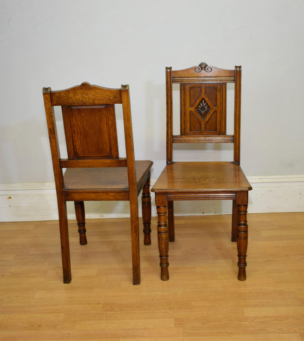 Pair of Arts & Crafts Oak Hall Chairs View X
