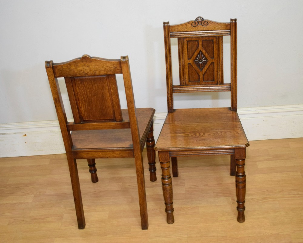Pair of Arts & Crafts Oak Hall Chairs View XI