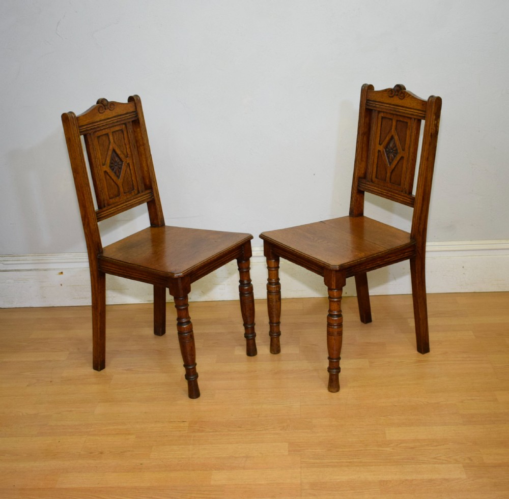 Pair of Arts & Crafts Oak Hall Chairs View XII