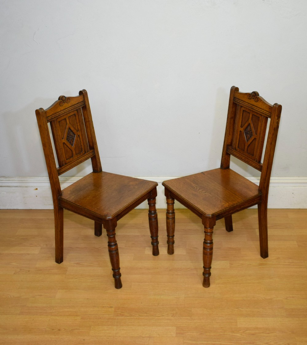Pair of Arts & Crafts Oak Hall Chairs View XIII