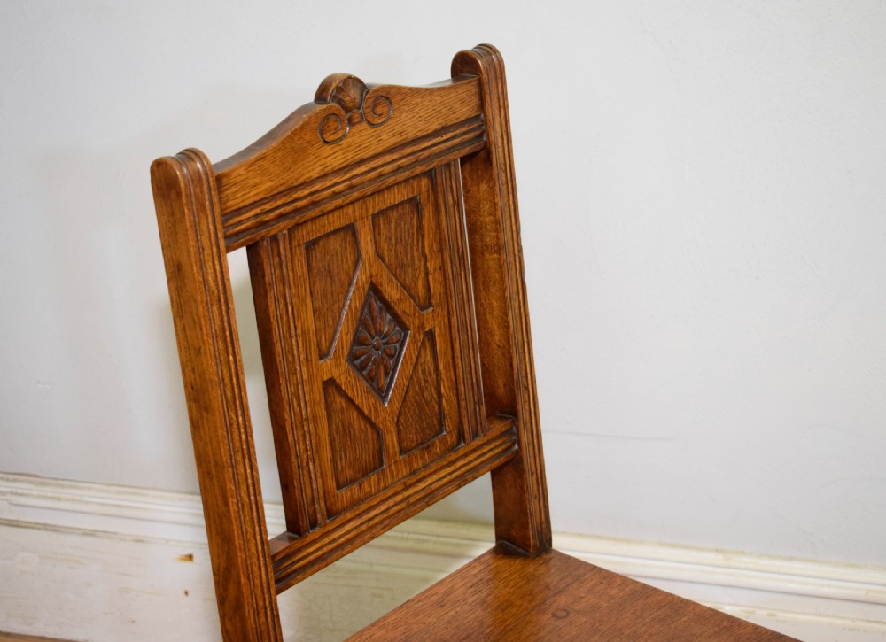 Pair of Arts & Crafts Oak Hall Chairs View XVII