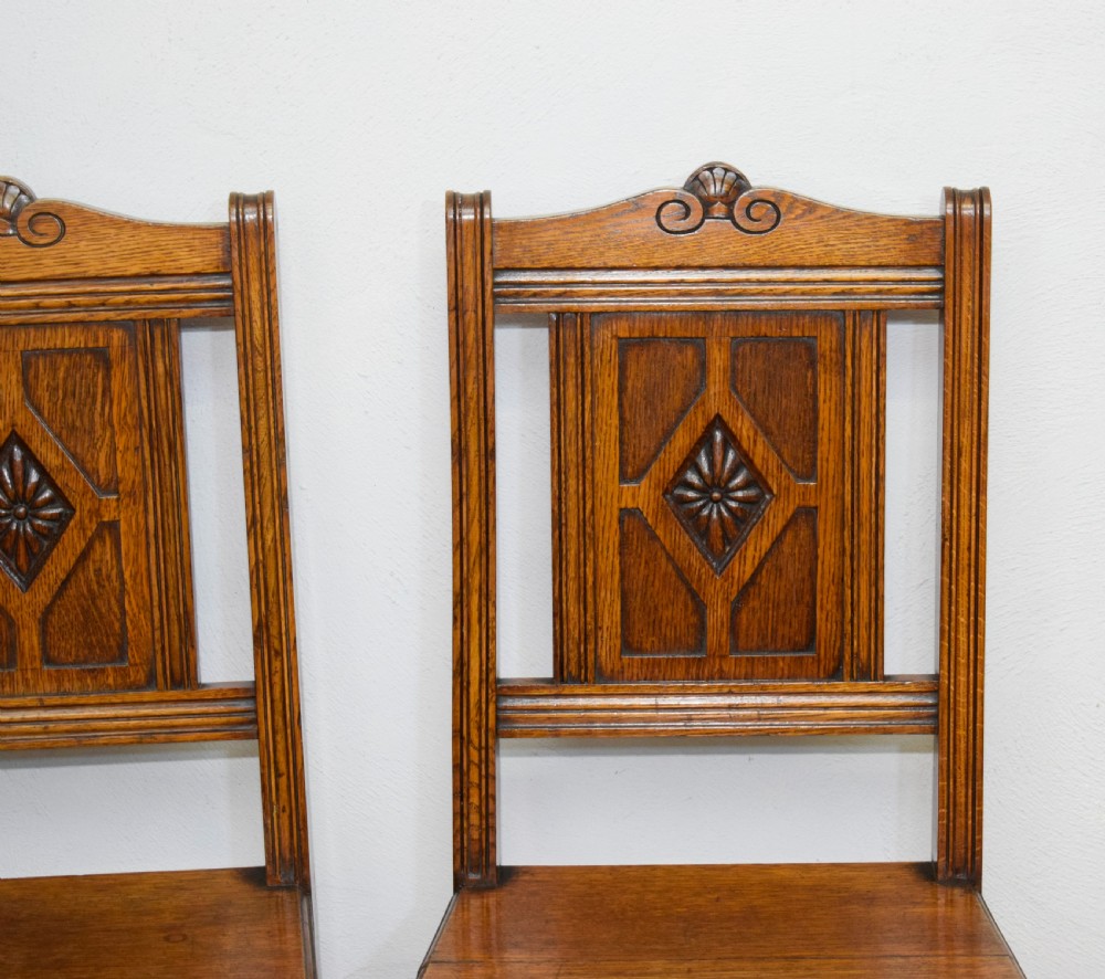 Pair of Arts & Crafts Oak Hall Chairs View XVIII