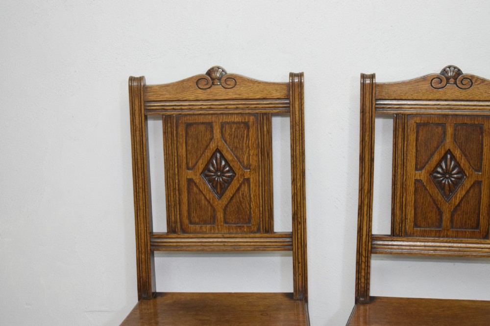 Pair of Arts & Crafts Oak Hall Chairs View XIX