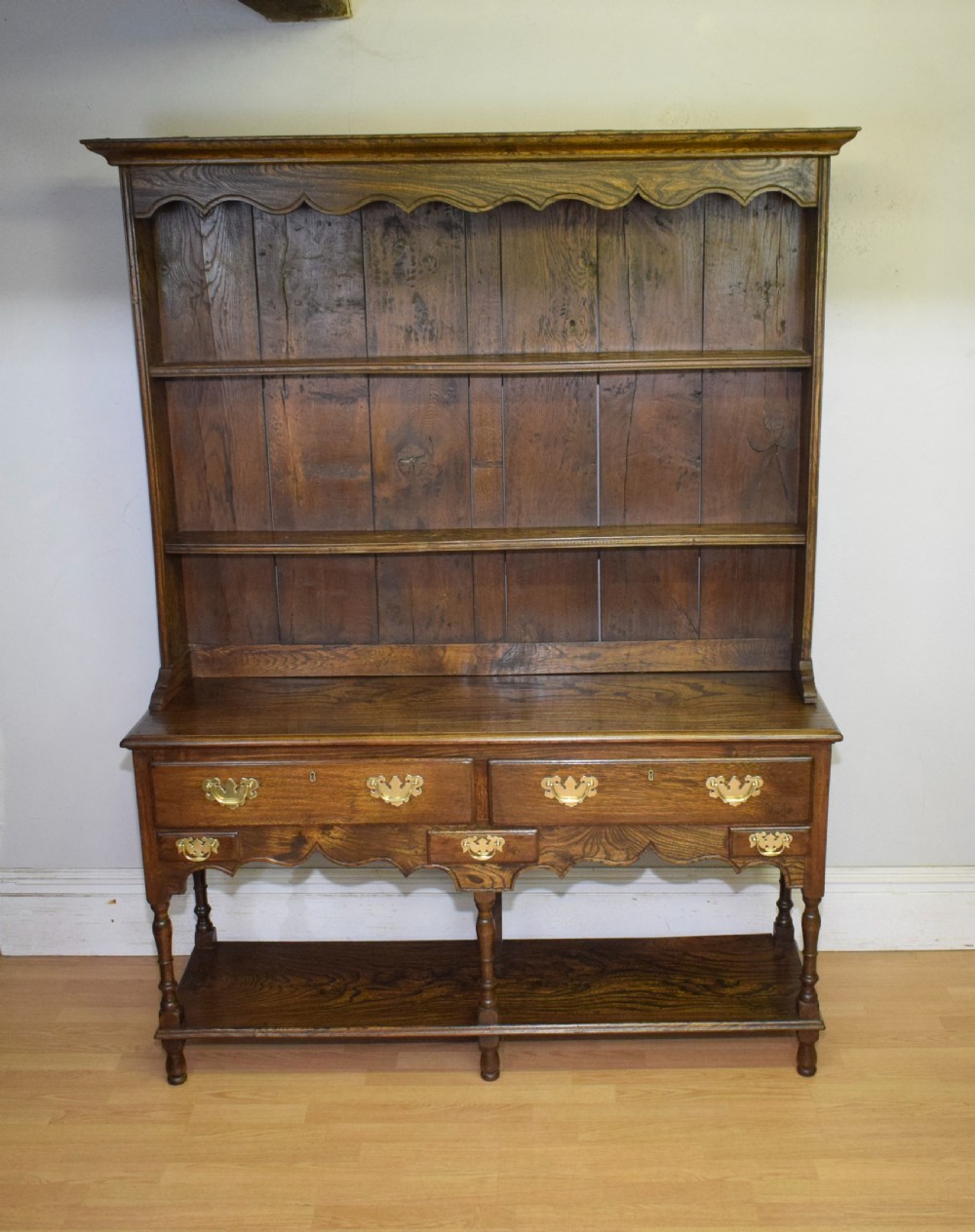 Early 20th Century Oak & Elm Dresser & Rack