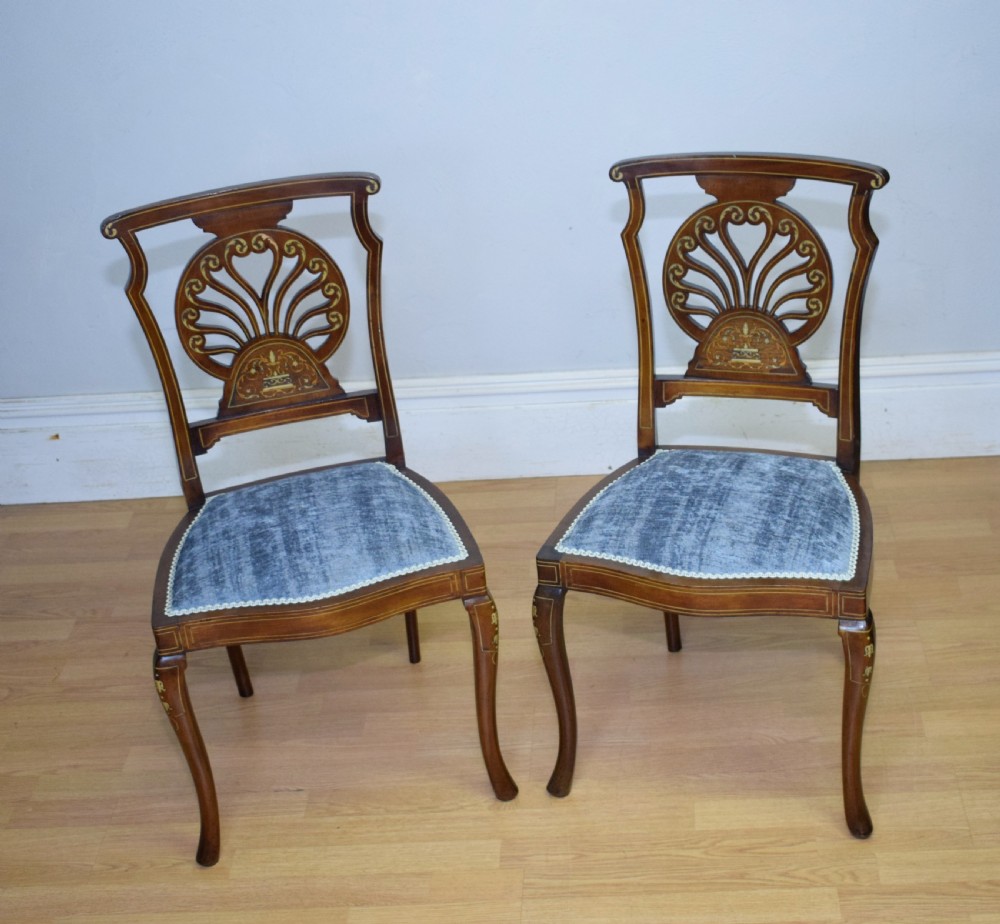 Pair of Victorian Inlaid & Marquetry Side Chairs