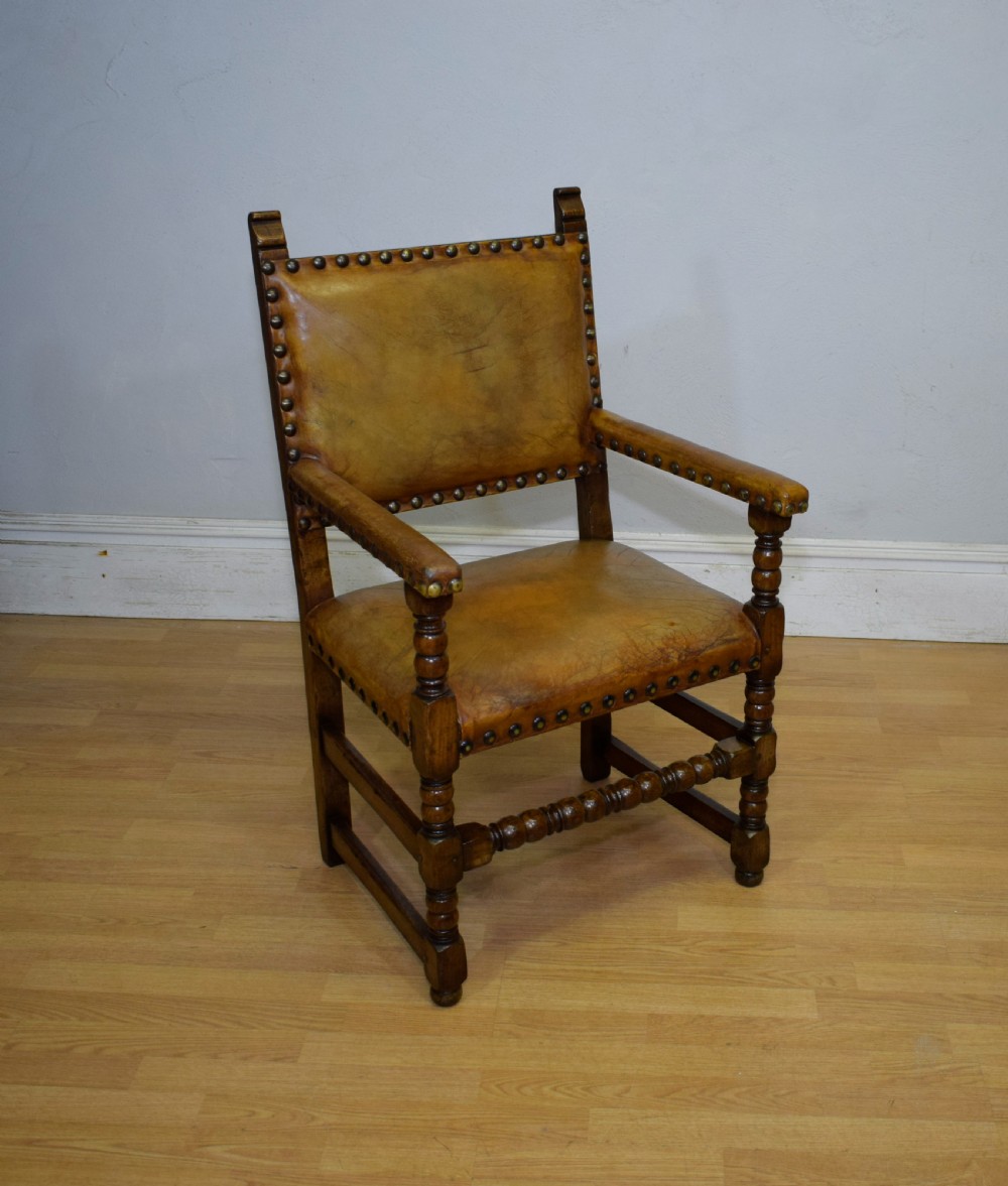 Early 20th Century Carved Oak Armchair View III