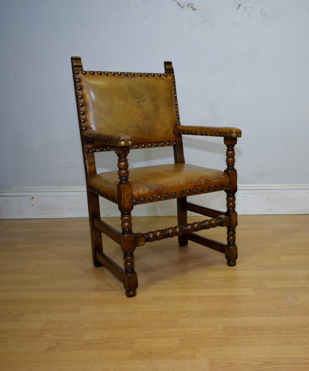 Early 20th Century Carved Oak Armchair View V