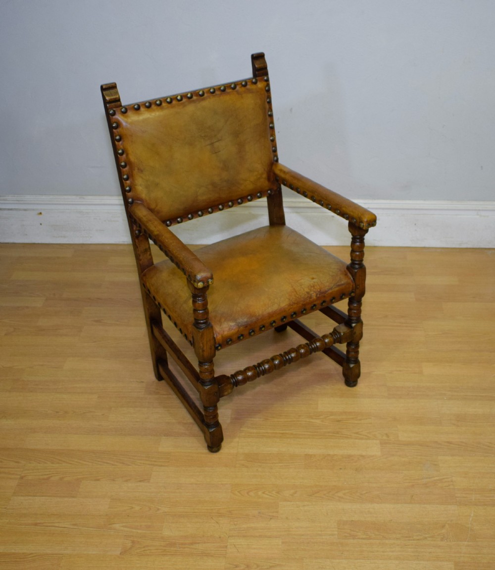 Early 20th Century Carved Oak Armchair View VI