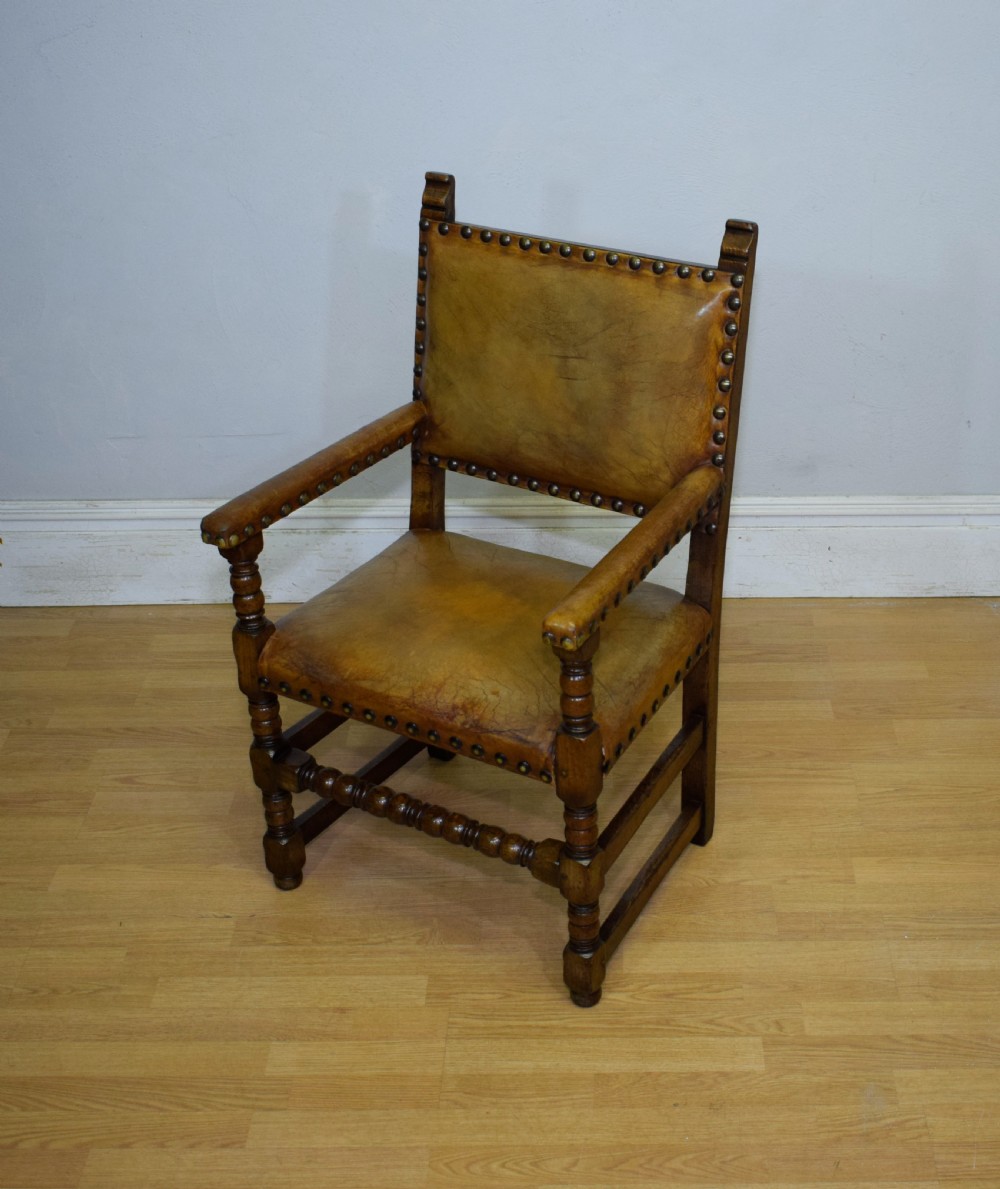 Early 20th Century Carved Oak Armchair View X