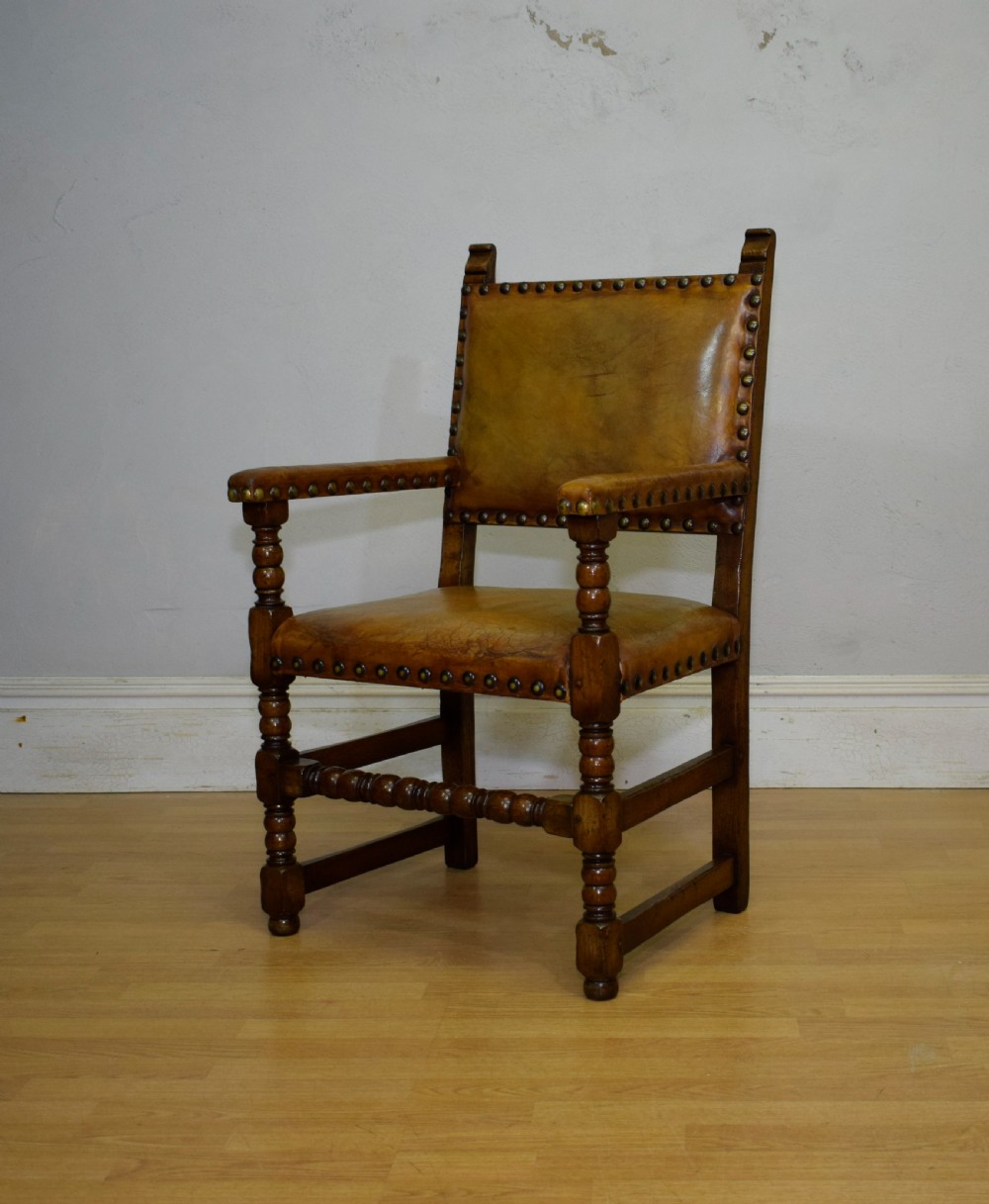 Early 20th Century Carved Oak Armchair View XIV