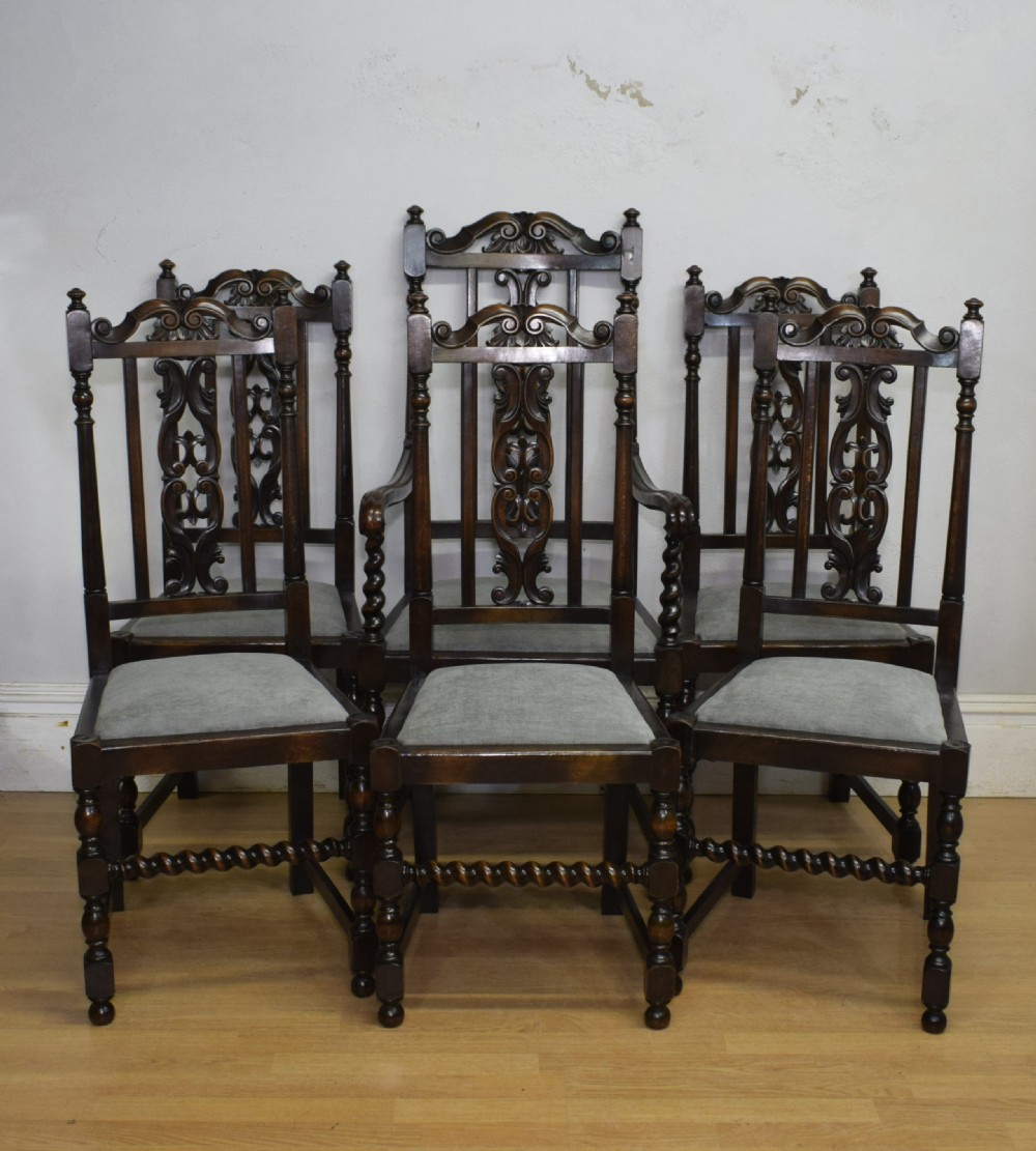 Antique Set Of 6 Carved High Back Dining Chairs View II