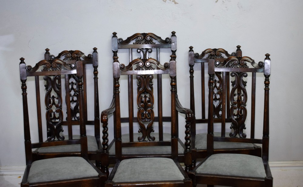 Antique Set Of 6 Carved High Back Dining Chairs View III