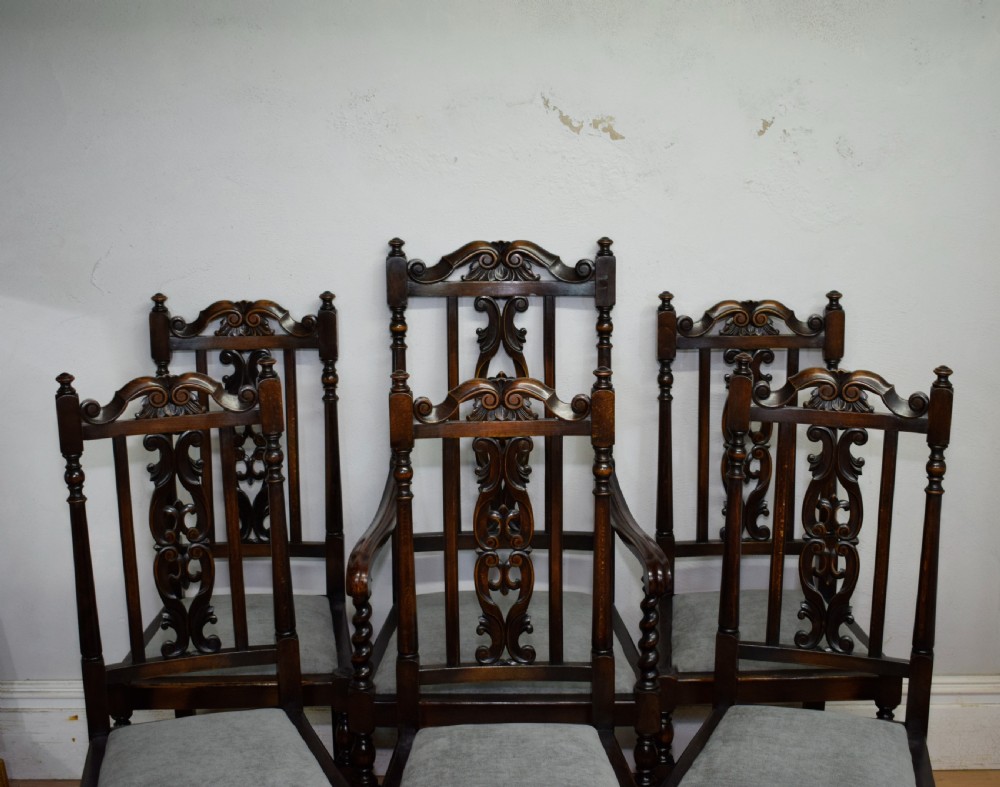 Antique Set Of 6 Carved High Back Dining Chairs View V