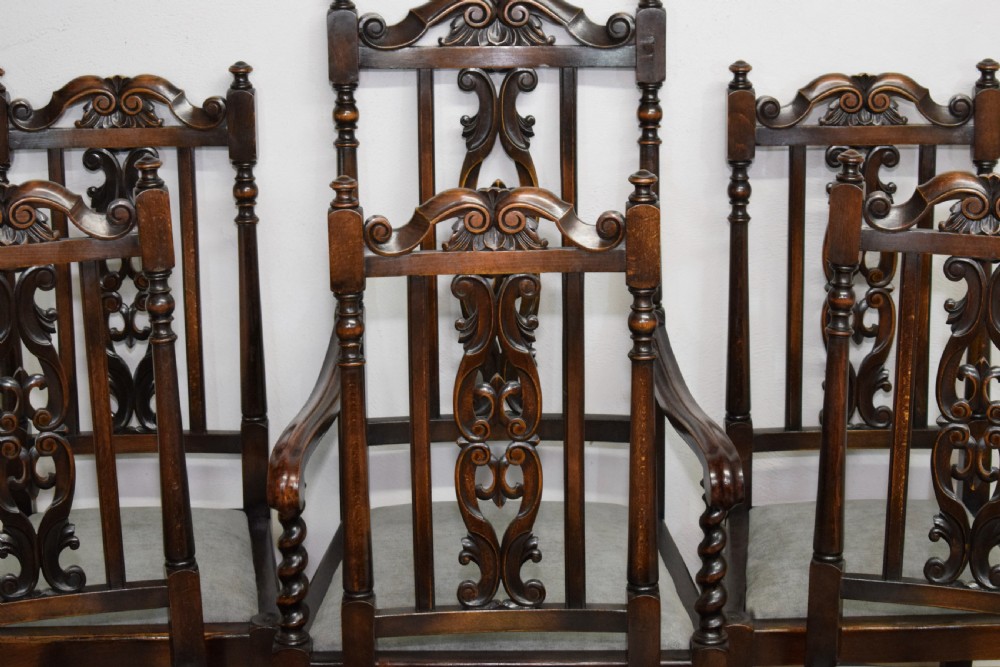 Antique Set Of 6 Carved High Back Dining Chairs View VI