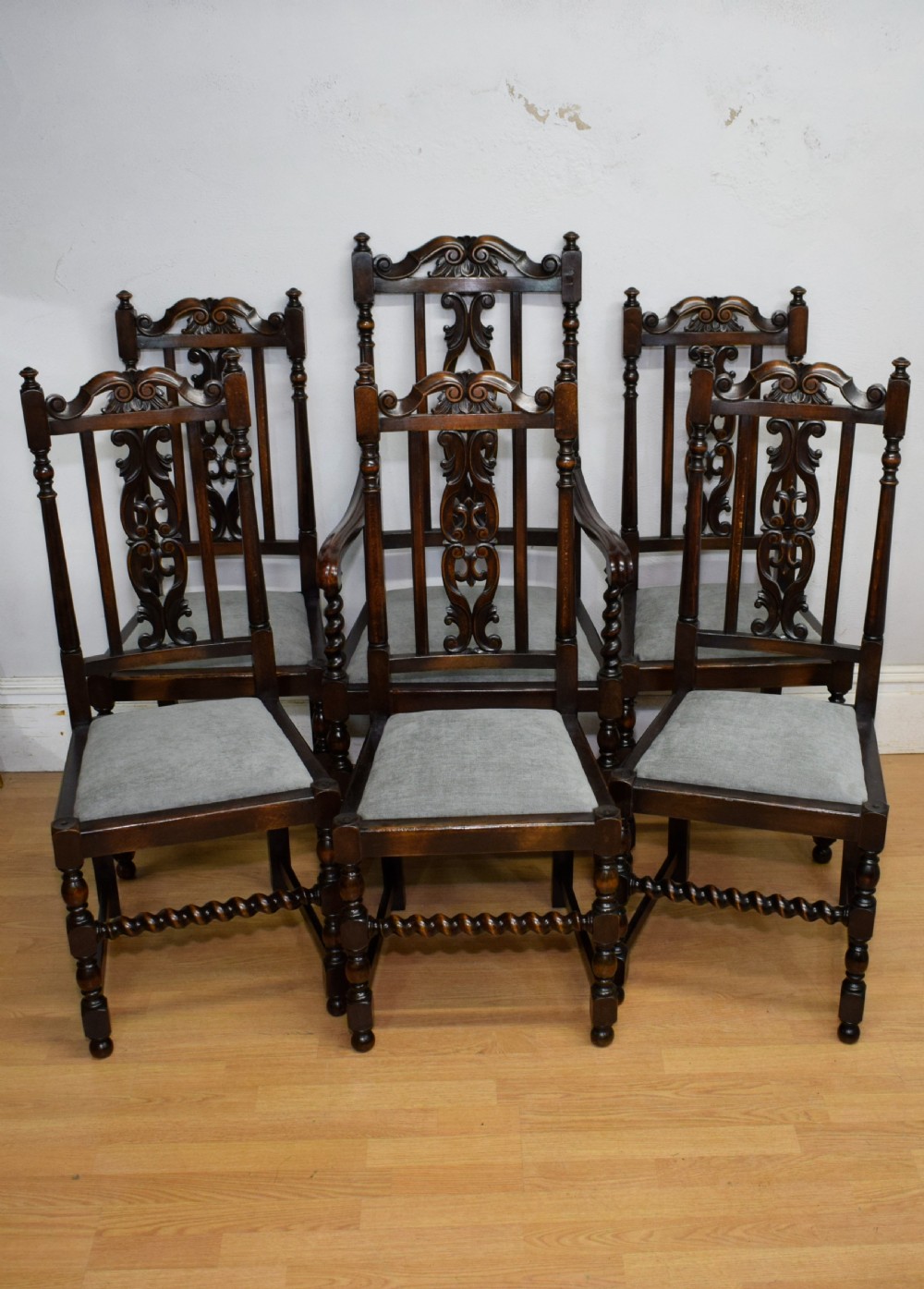 Antique Set Of 6 Carved High Back Dining Chairs View VIII