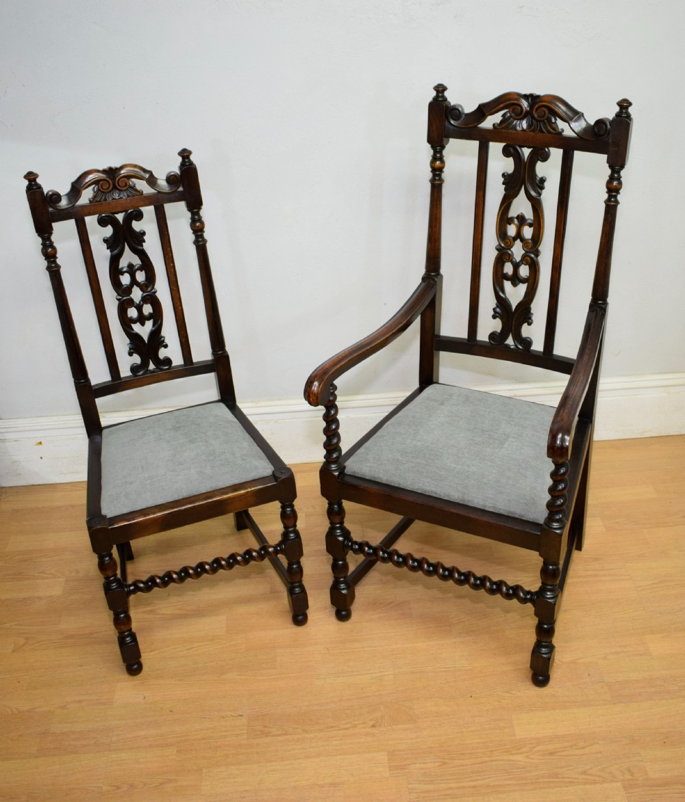 Antique Set Of 6 Carved High Back Dining Chairs View XX