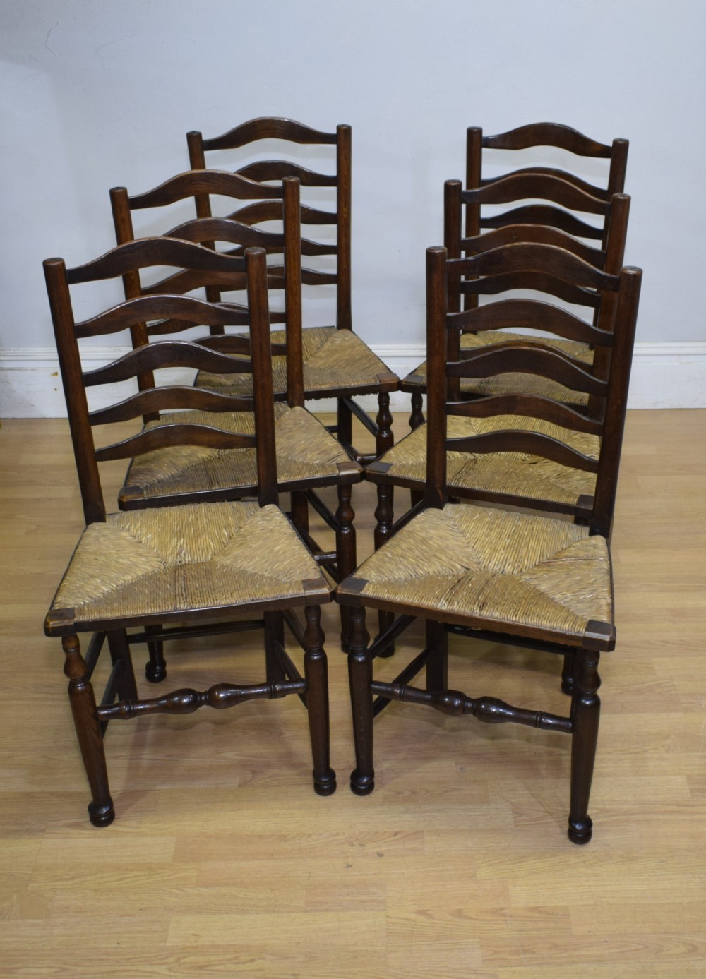  Set of 6 Oak Ladder Back Dining/Kitchen Chairs View II