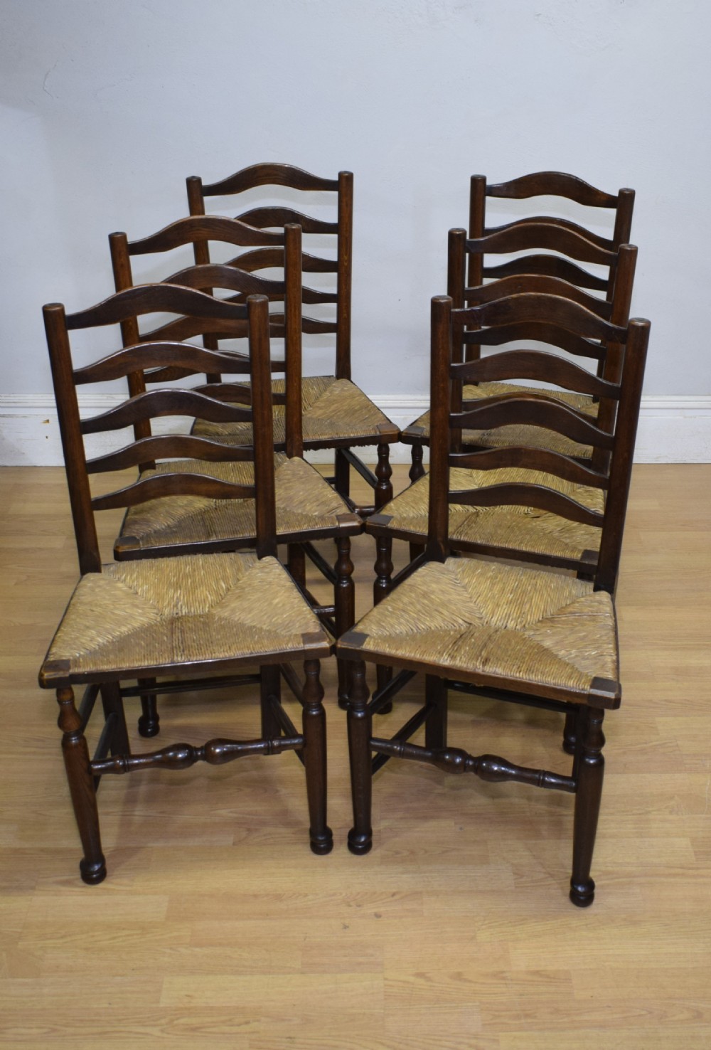  Set of 6 Oak Ladder Back Dining/Kitchen Chairs View III