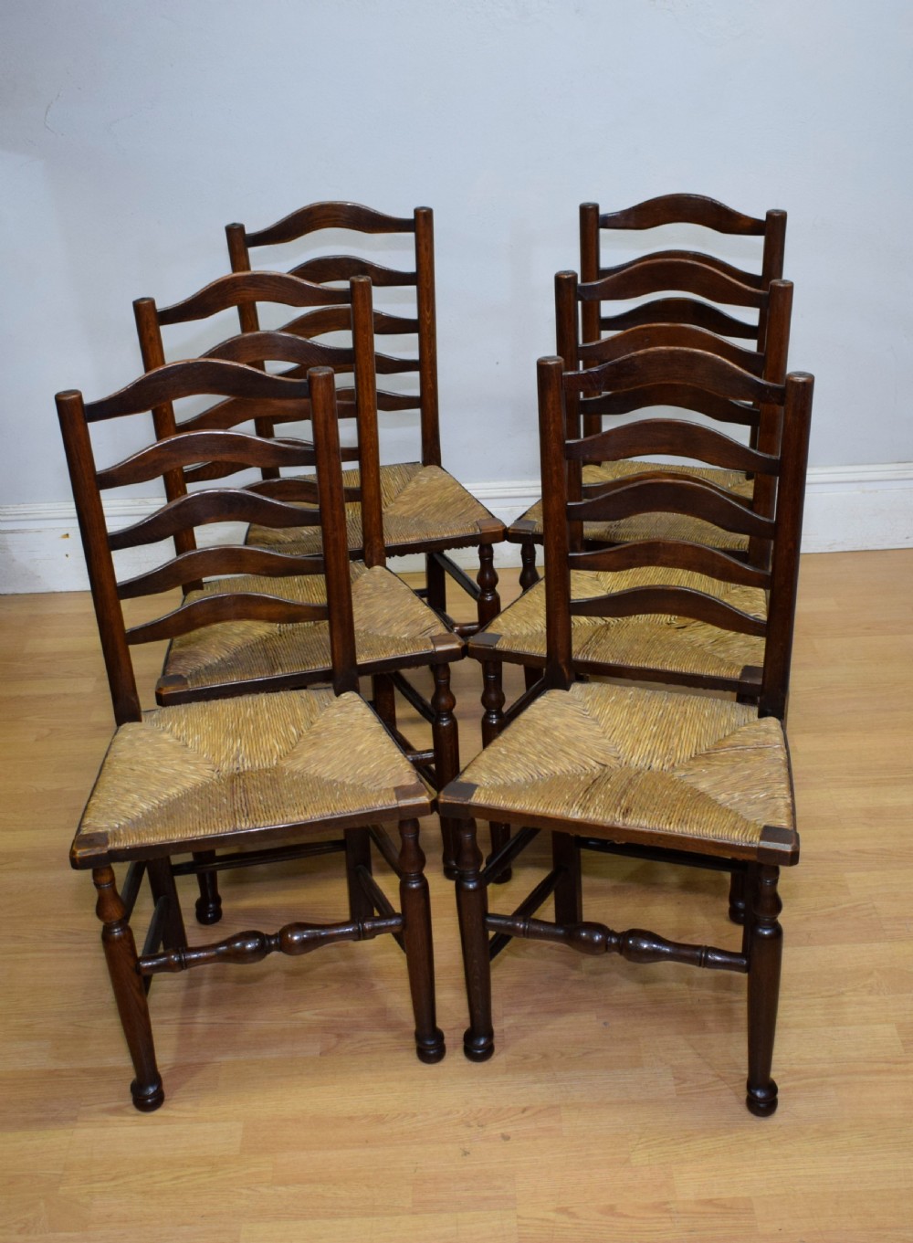  Set of 6 Oak Ladder Back Dining/Kitchen Chairs View IV