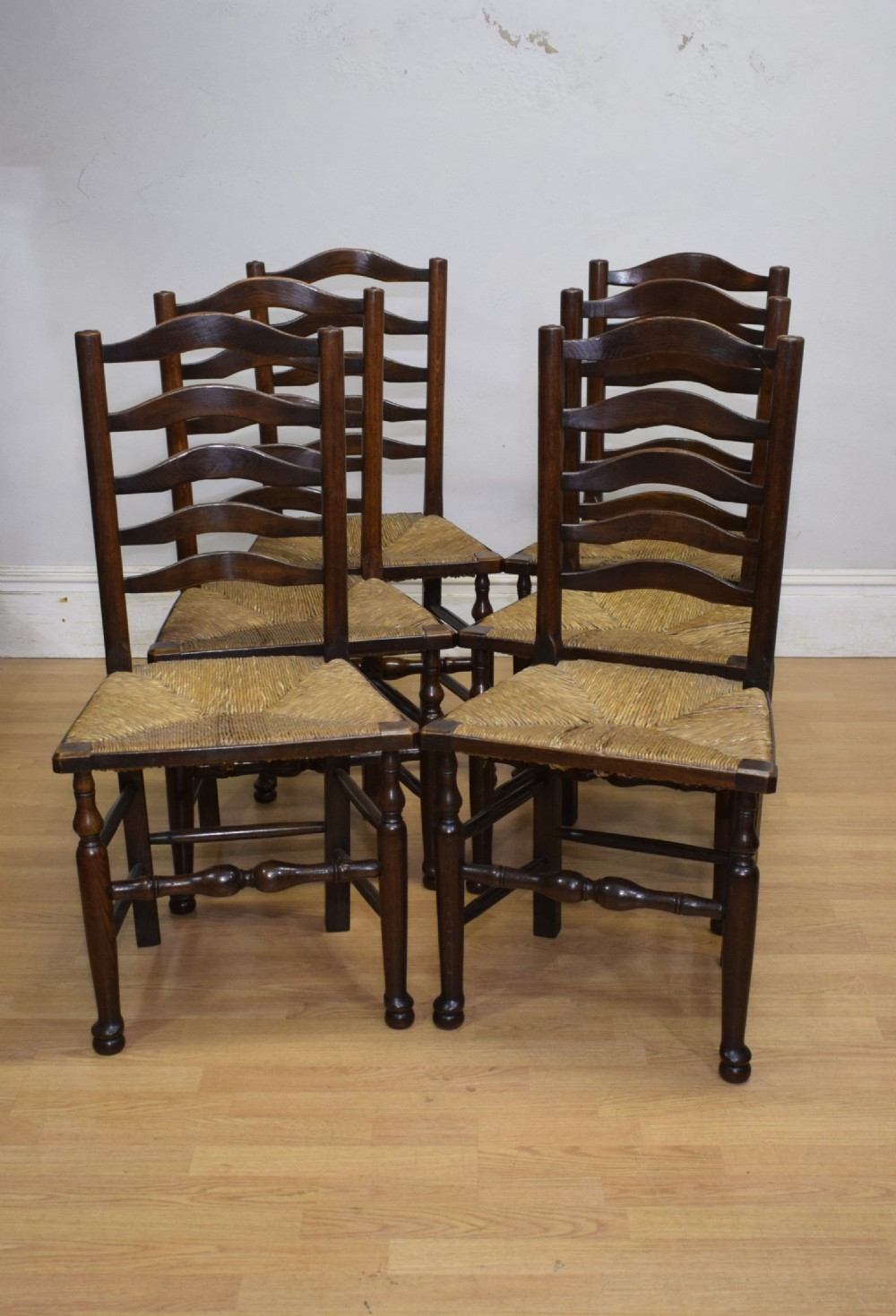 Set of 6 Oak Ladder Back Dining/Kitchen Chairs View V