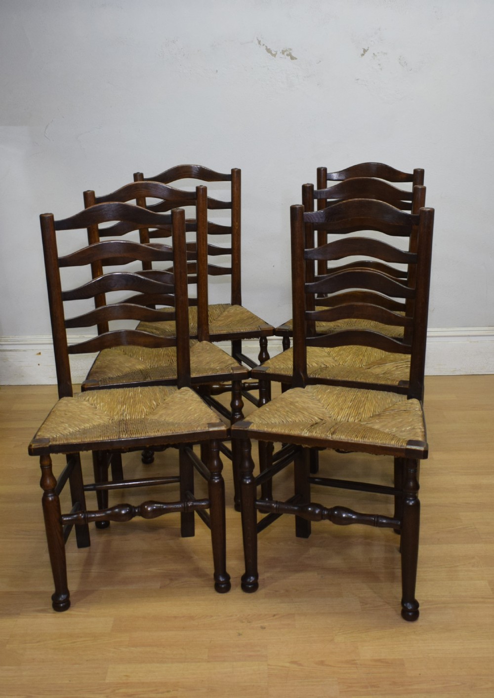  Set of 6 Oak Ladder Back Dining/Kitchen Chairs View VI