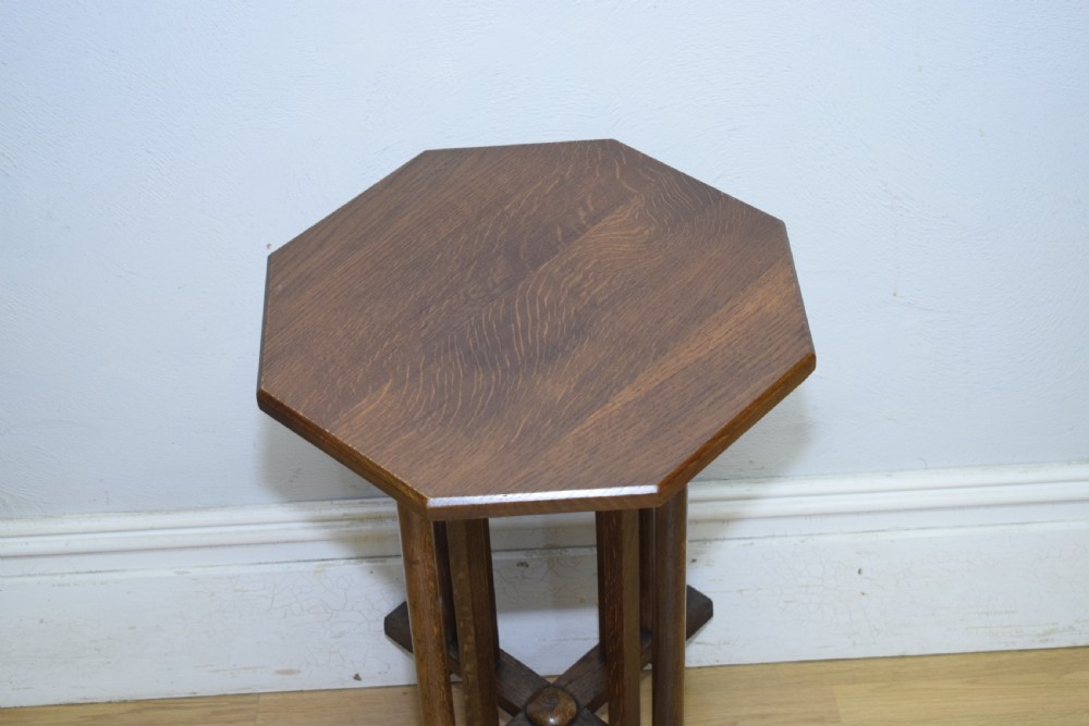 Arts & Crafts Oak Octagonal Table View XII
