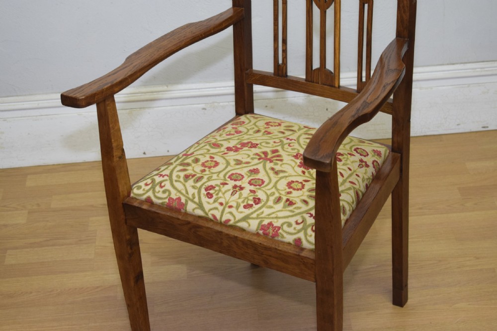 Antique Arts & Crafts Oak Armchair View XIV