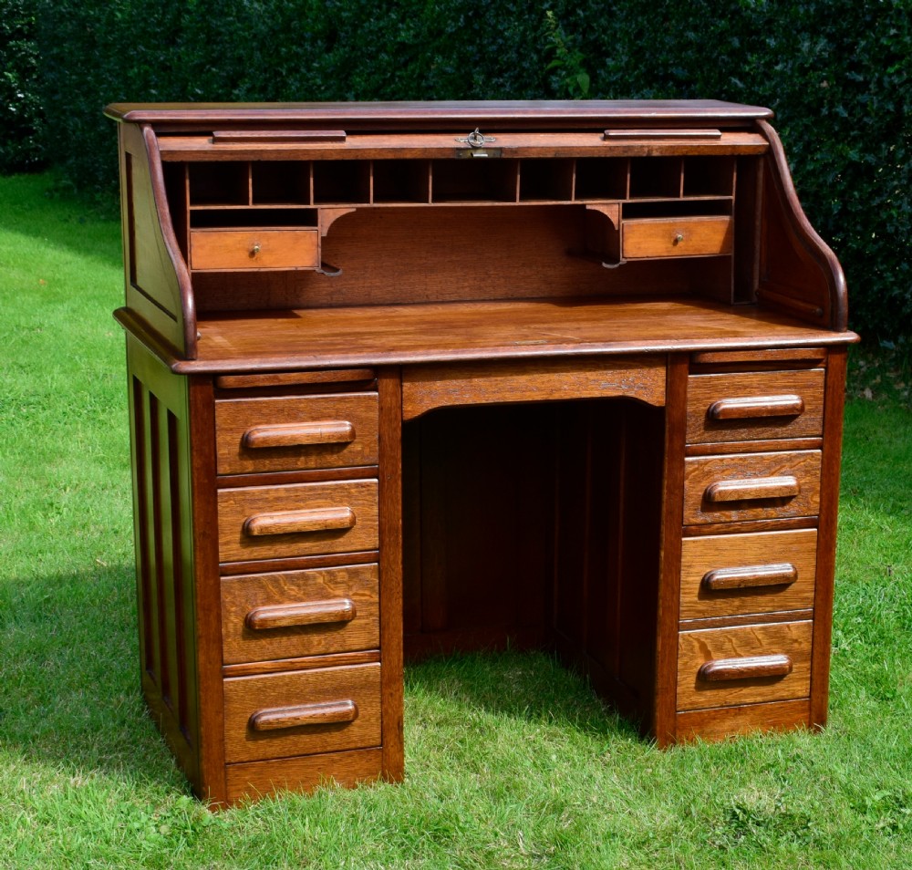 Victorian Oak Roll Top Desk View XX