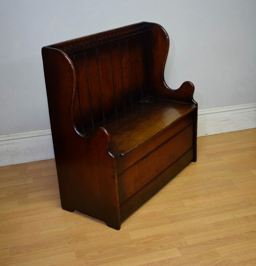 Carved Oak Box Settle