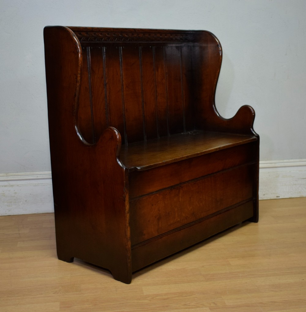 Carved Oak Box Settle View II
