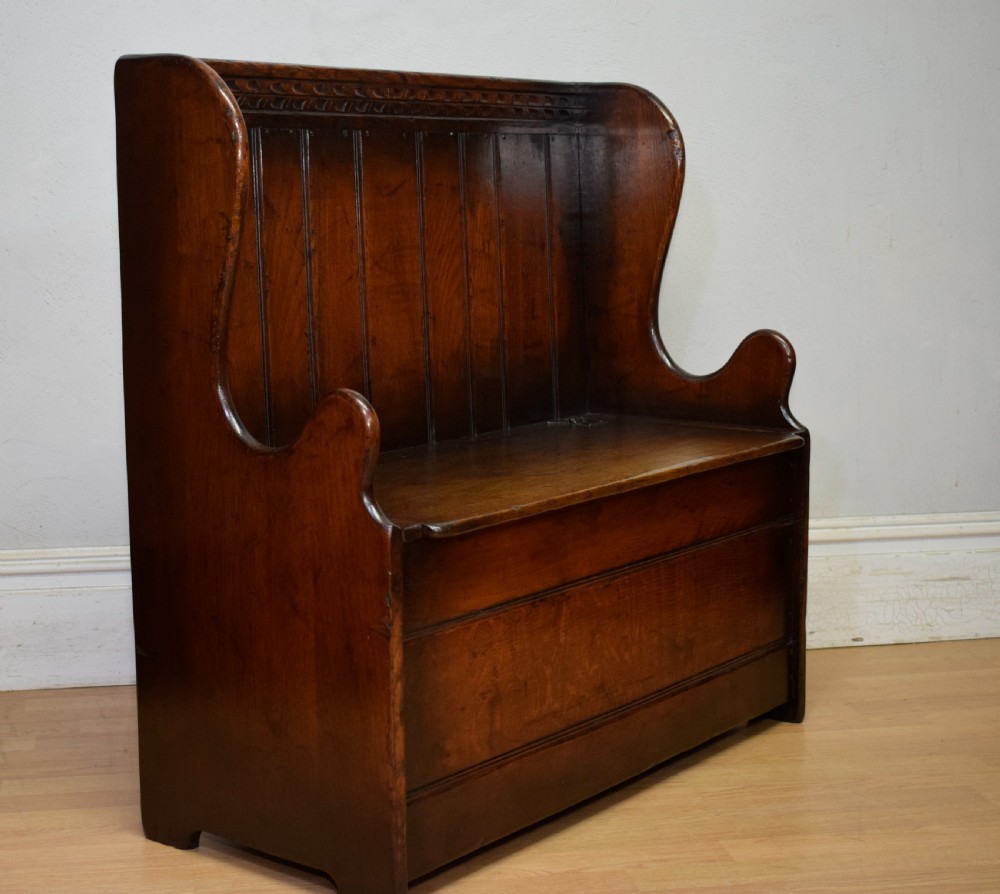 Carved Oak Box Settle View IV